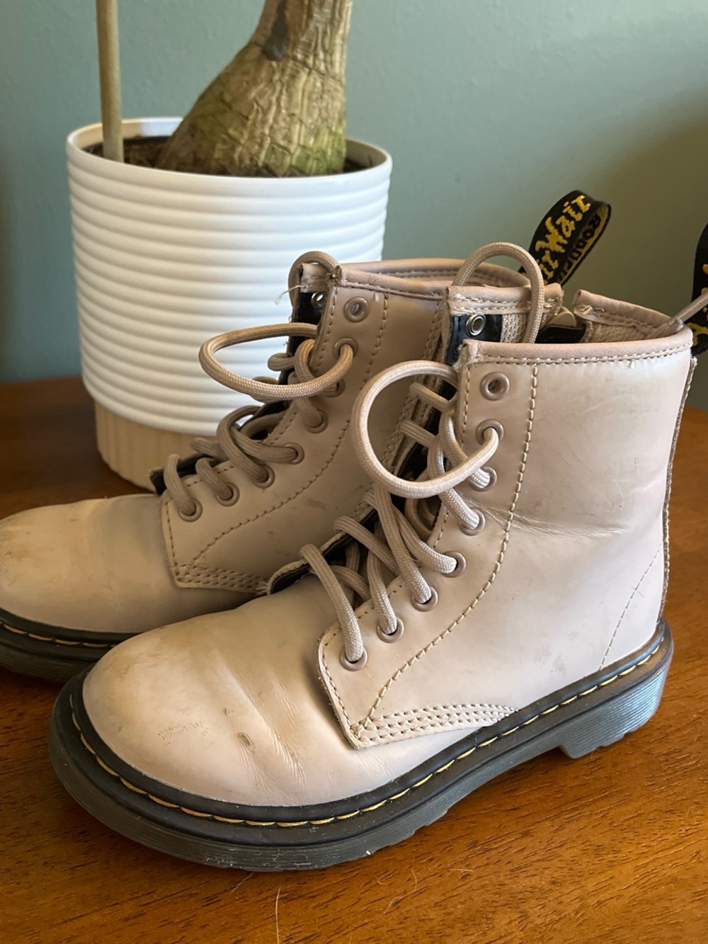 Dr. Martens Light Beige Leather Lace-Up Ankle Boots